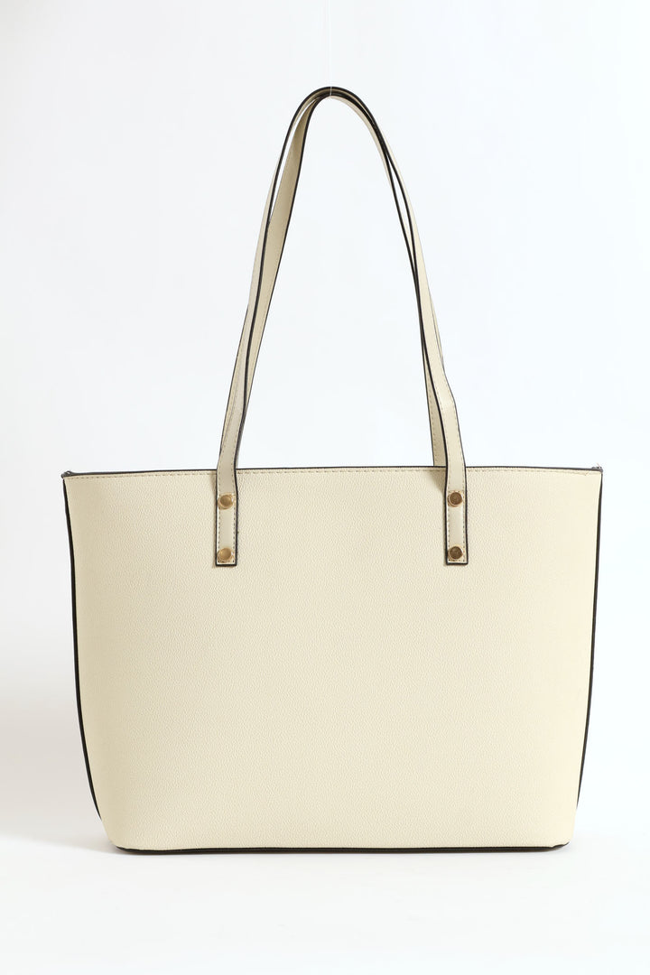 Front Pocket Gold Trim Shopper - Taupe