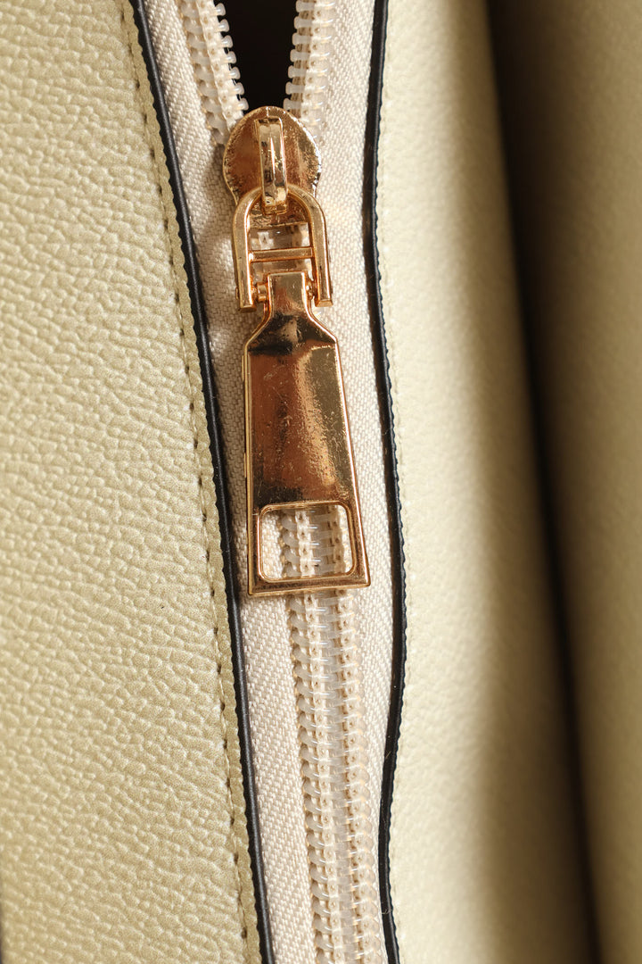 Front Pocket Gold Trim Shopper - Taupe