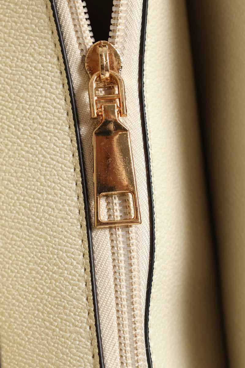 Front Pocket Gold Trim Shopper - Taupe