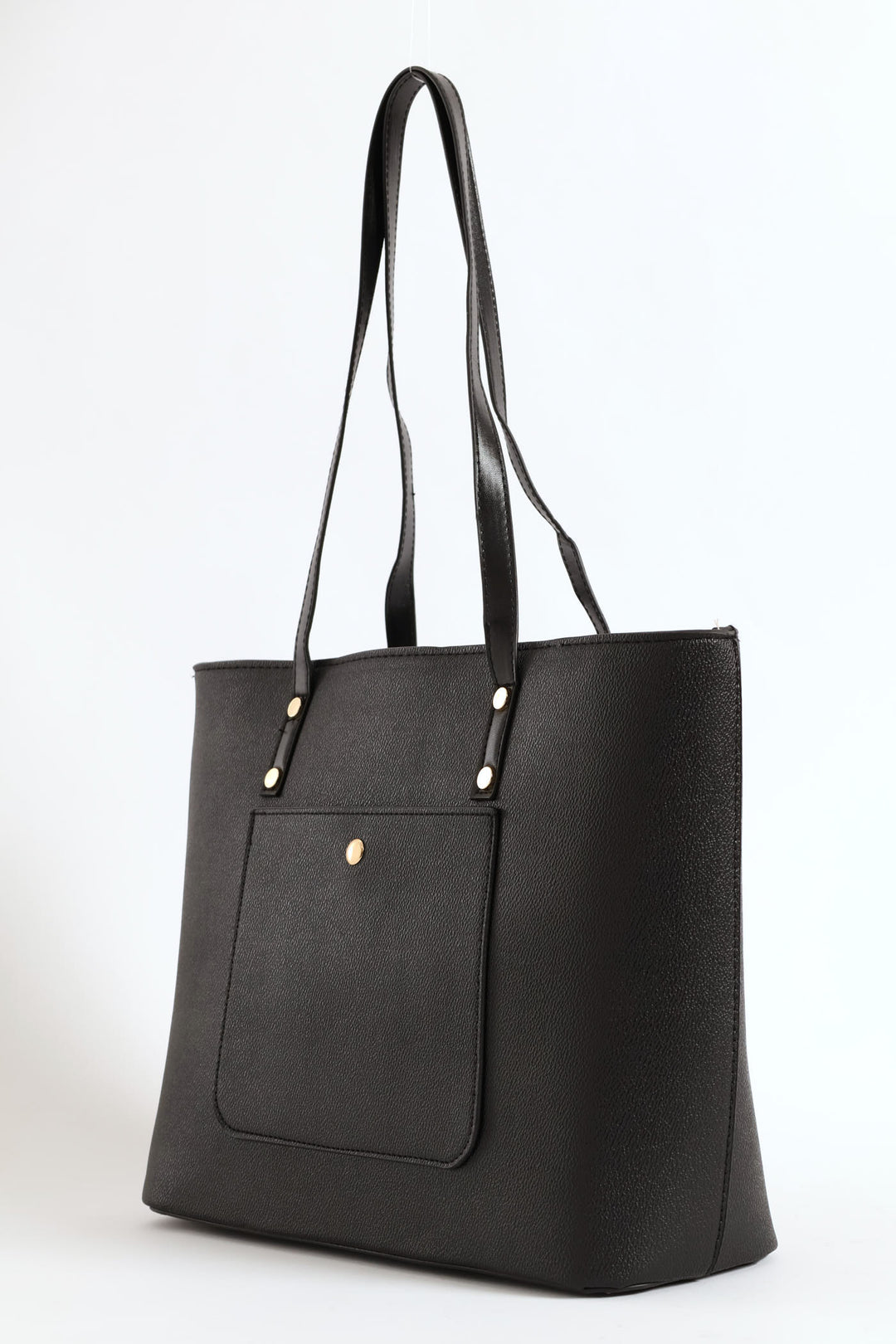 Front Pocket Gold Trim Shopper - Black