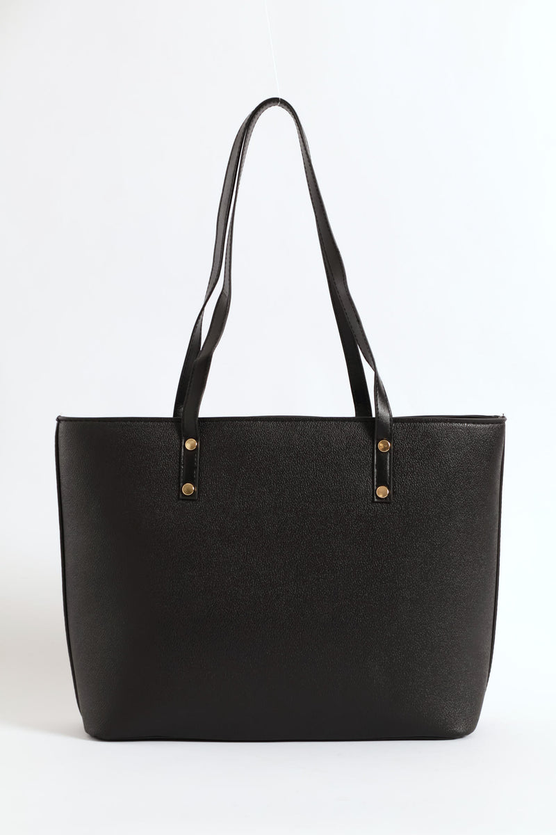 Front Pocket Gold Trim Shopper - Black