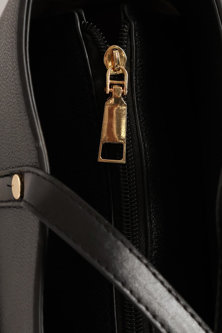 Front Pocket Gold Trim Shopper - Black