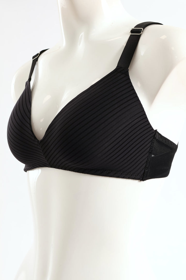 Stripe Molded Non-Wired A-Line Bra - Black