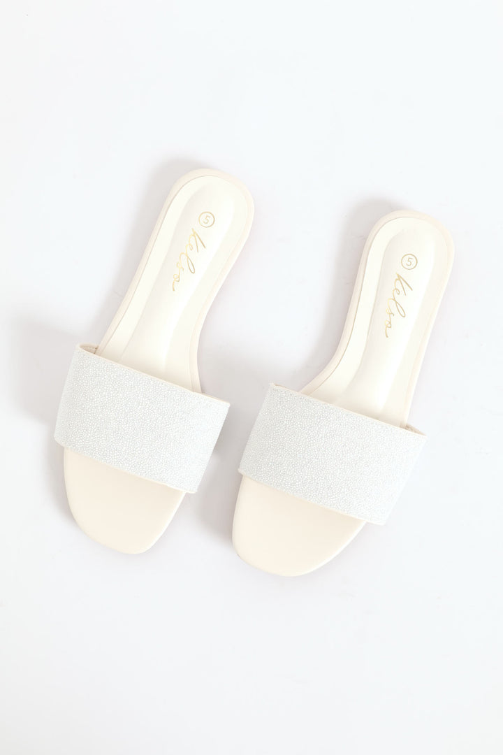 Diamante & Pearl Mule Sandal - Silver