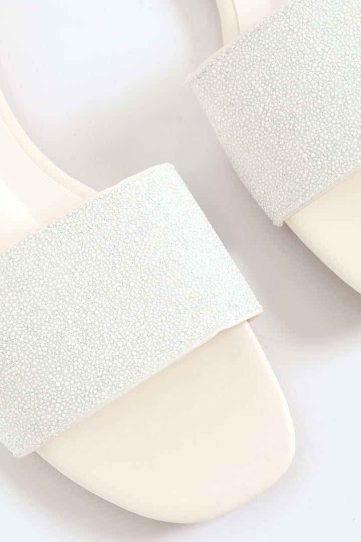 Diamante & Pearl Mule Sandal - Silver