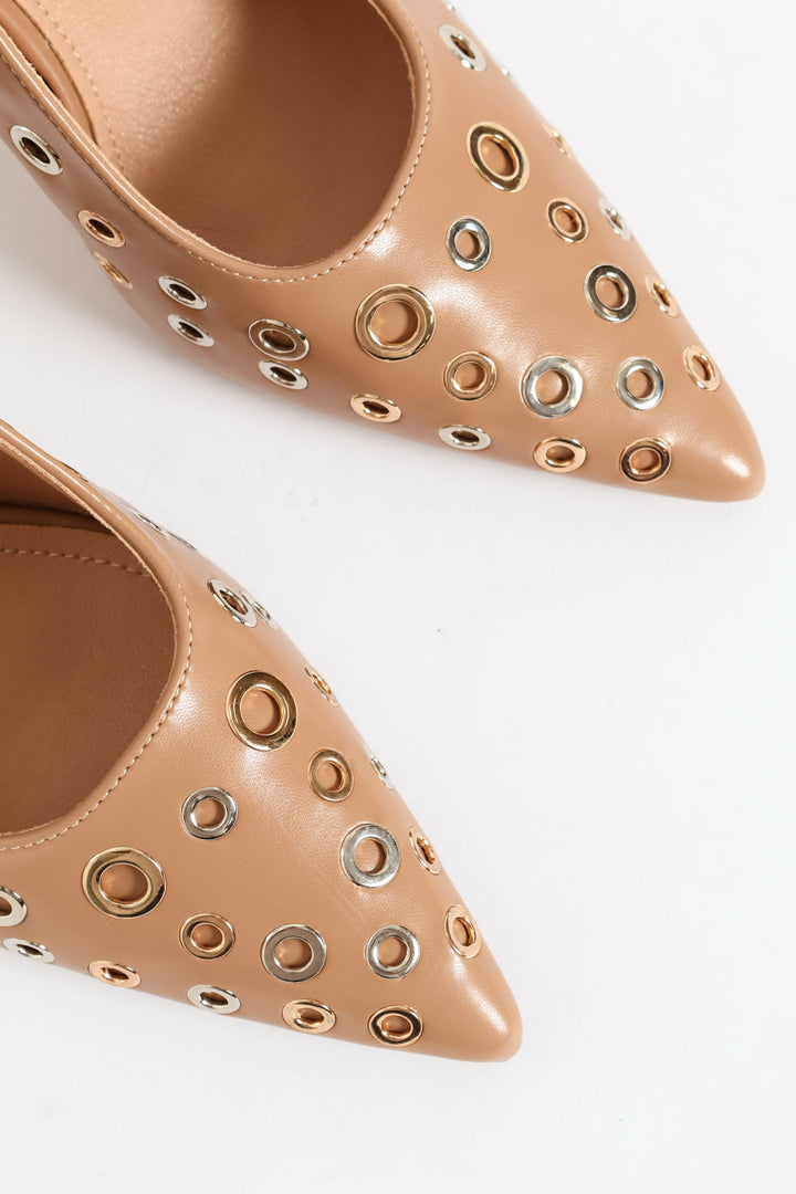 Slingback Eyelet Mule Heel - Nude