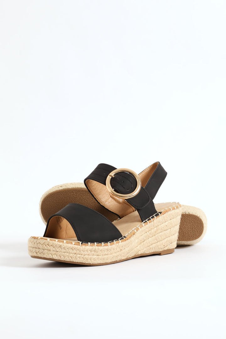 Jayda 9 Rope Wedge Heel - Black