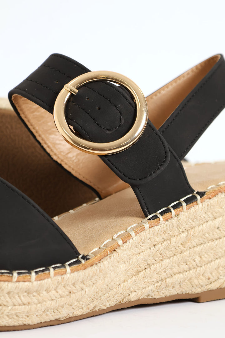 Jayda 9 Rope Wedge Heel - Black