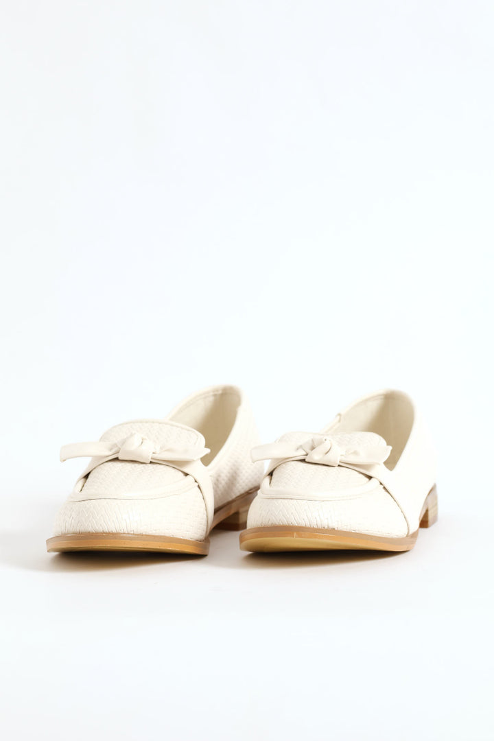 Bow Detail Weaved Loafer - Off White