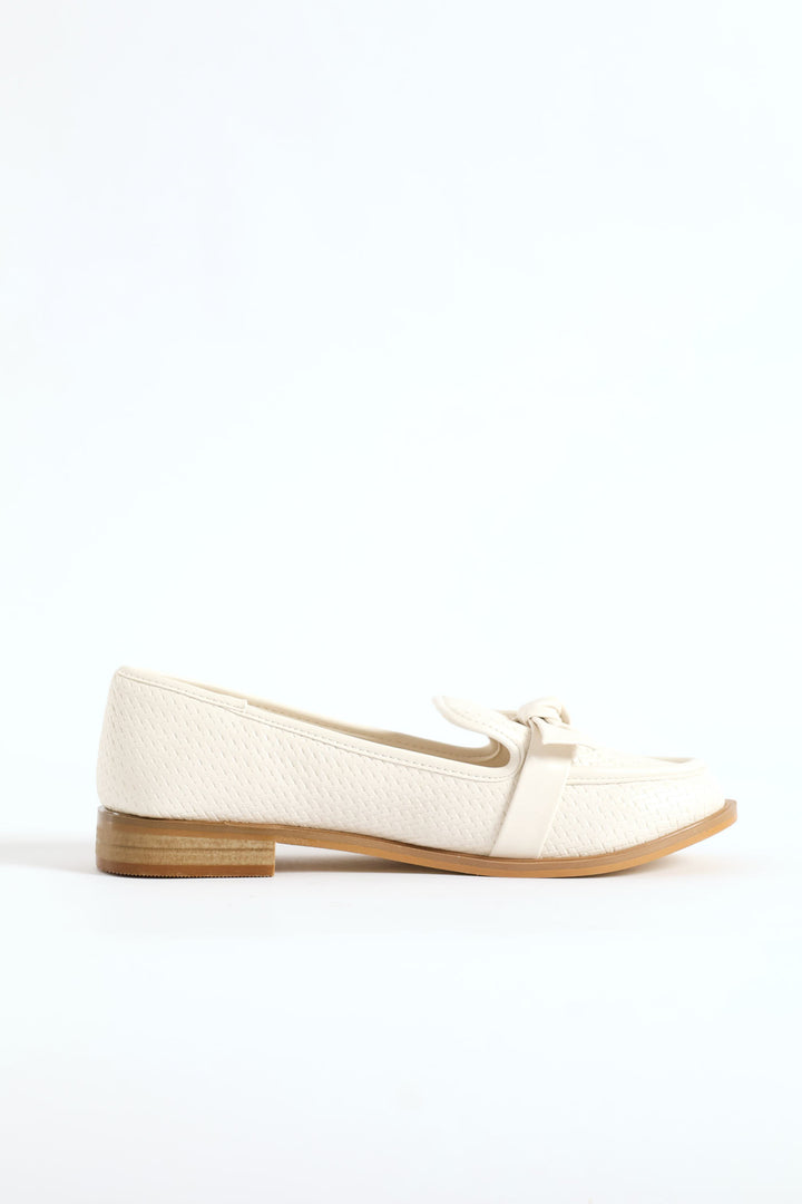 Bow Detail Weaved Loafer - Off White