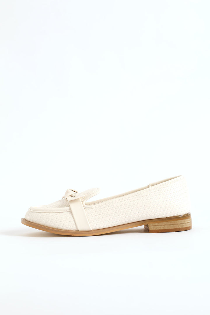 Bow Detail Weaved Loafer - Off White