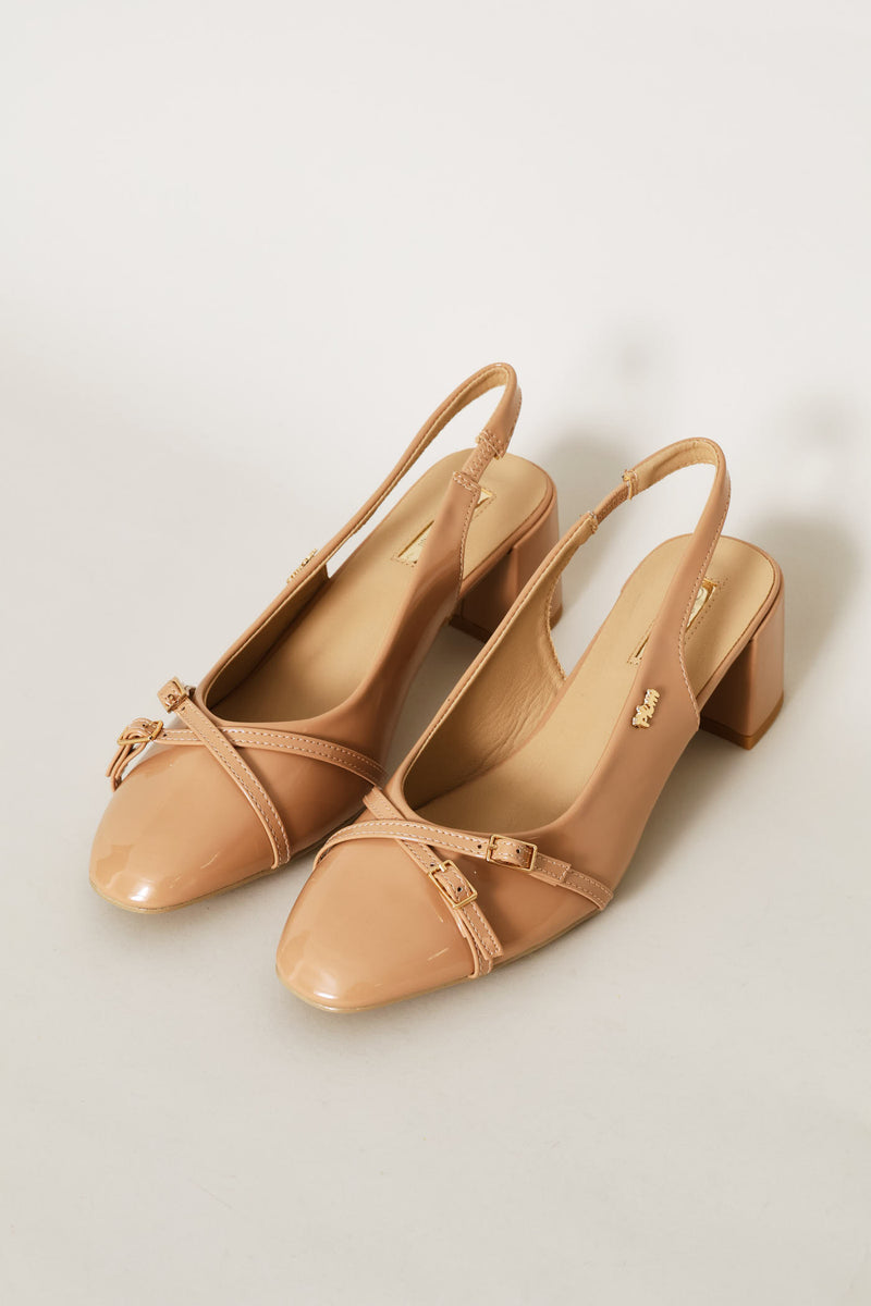 Slingback Block Heel - Nude