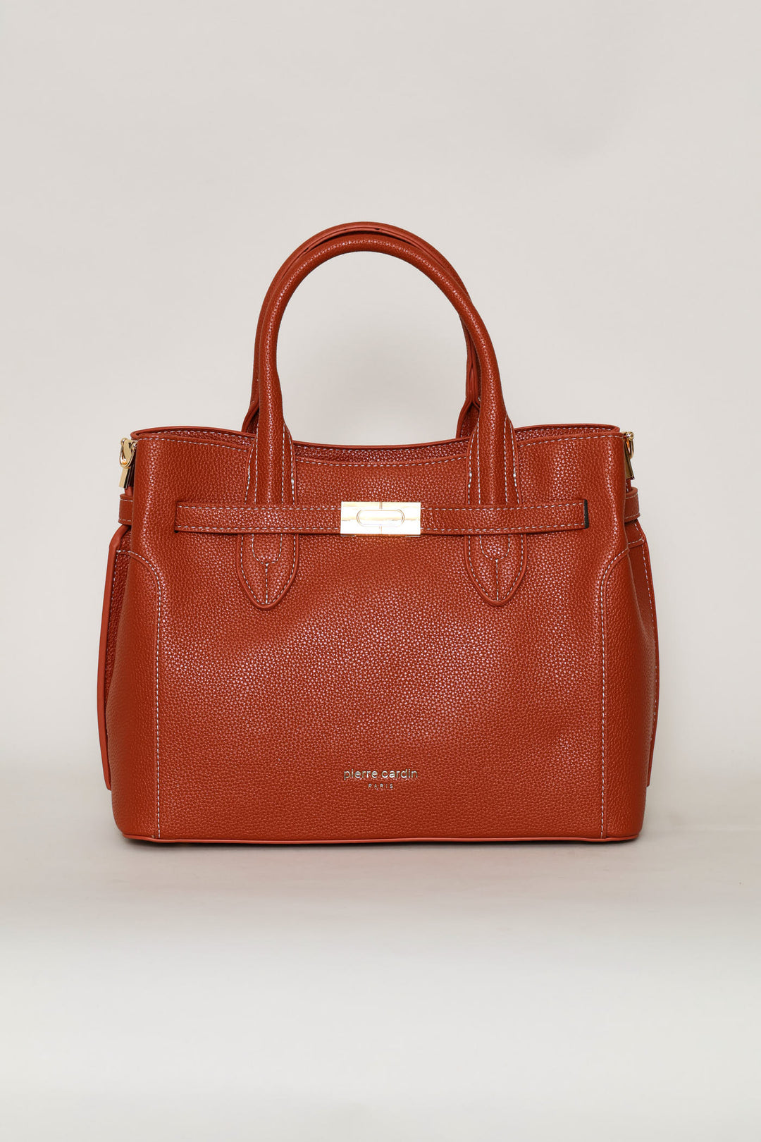 Belted Satchel Bag With Inner Compartment - Burnt Orange