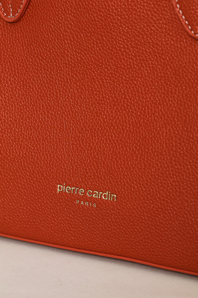 Belted Satchel Bag With Inner Compartment - Burnt Orange