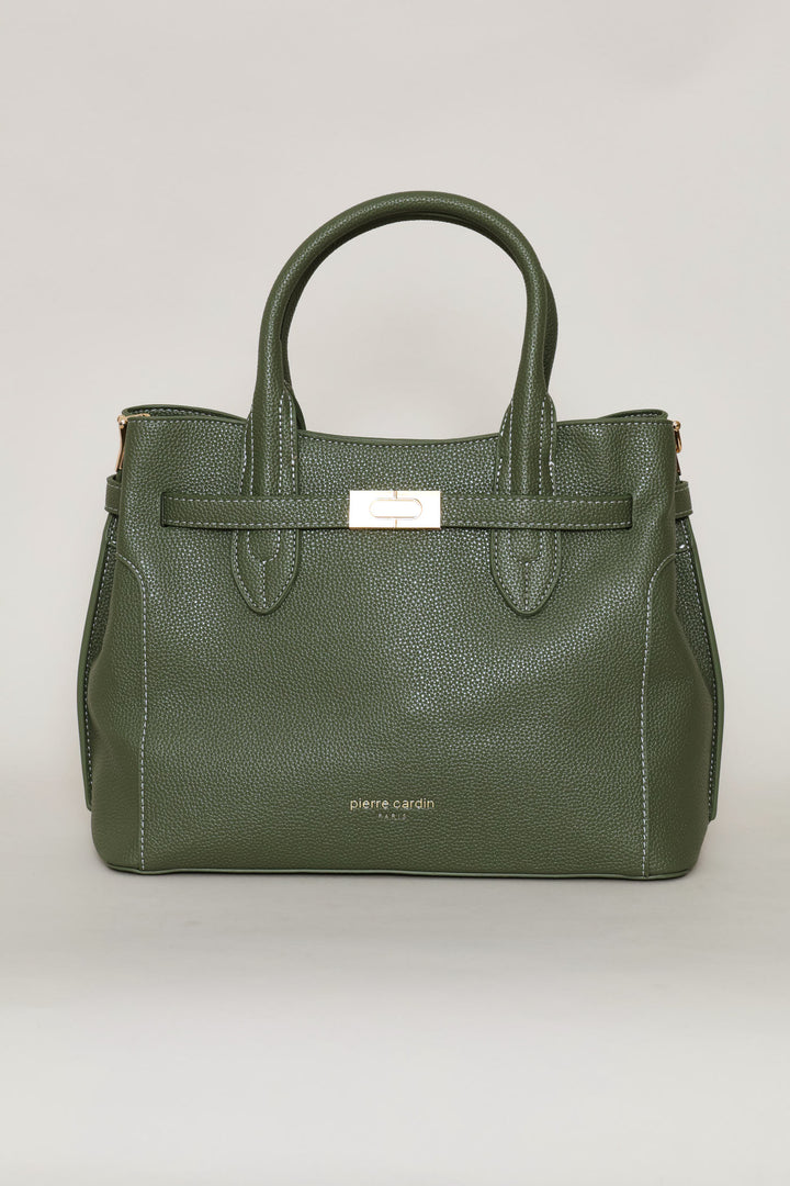 Belted Satchel Bag With Inner Compartment - Olive
