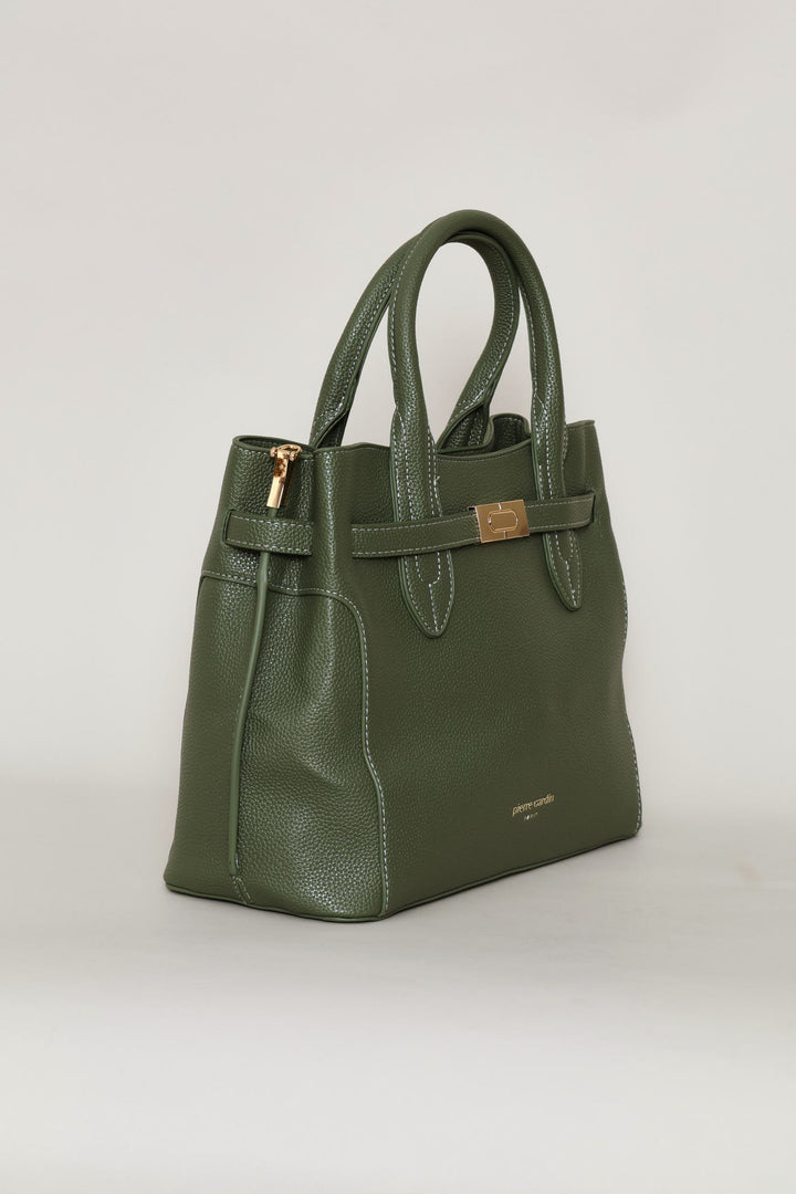 Belted Satchel Bag With Inner Compartment - Olive