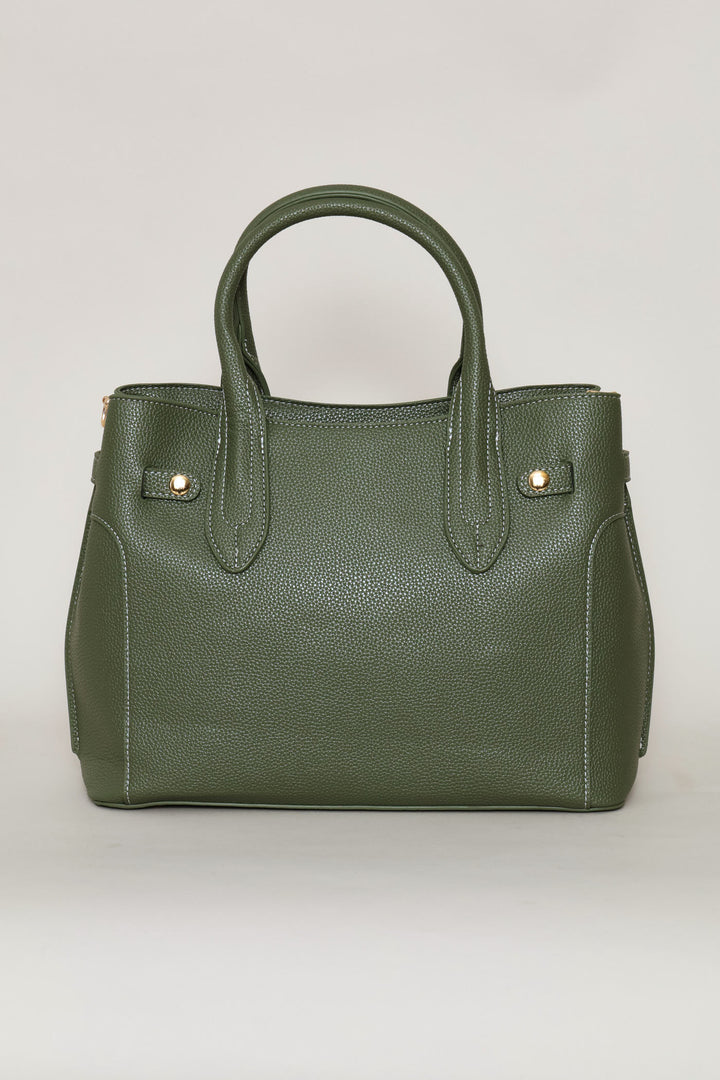 Belted Satchel Bag With Inner Compartment - Olive