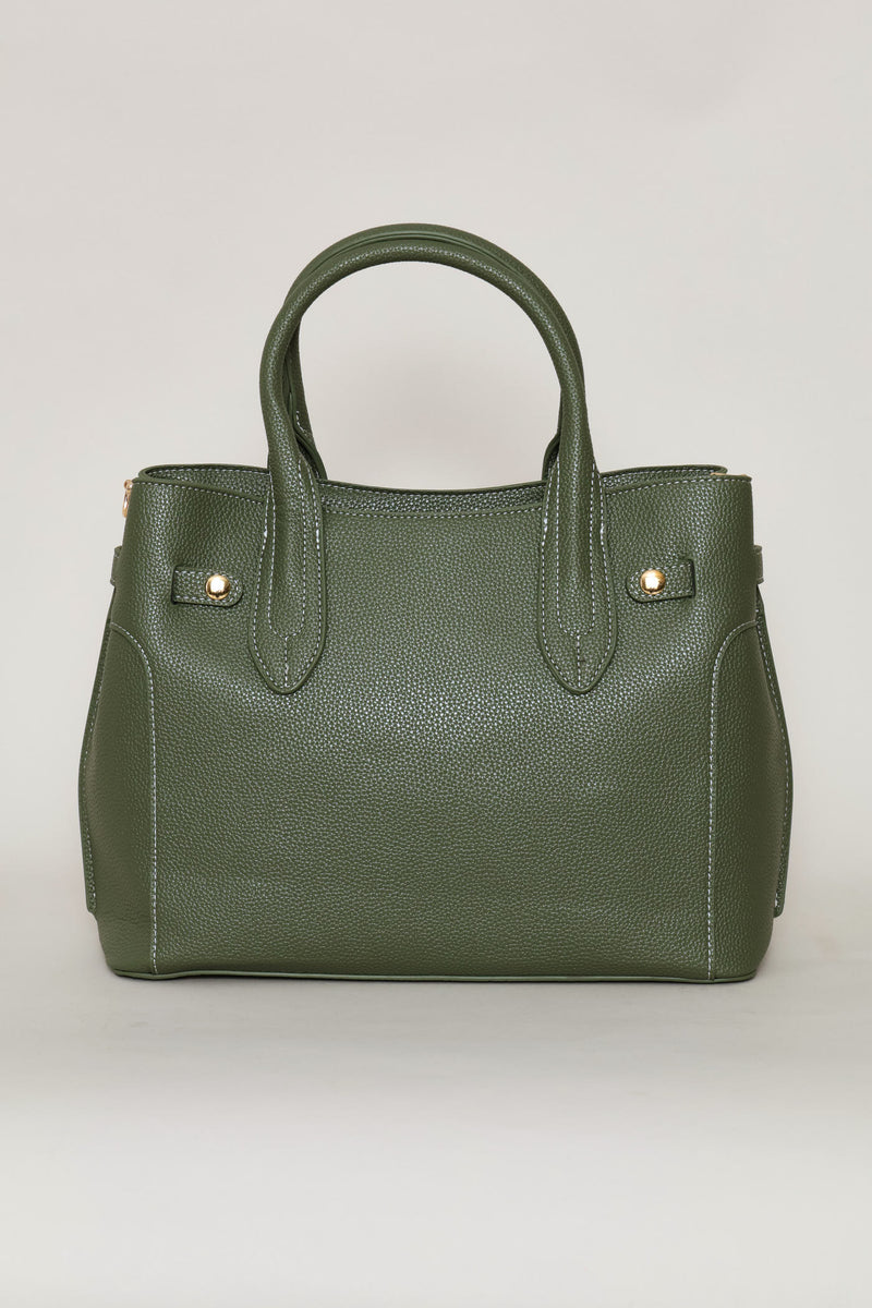 Belted Satchel Bag With Inner Compartment - Olive