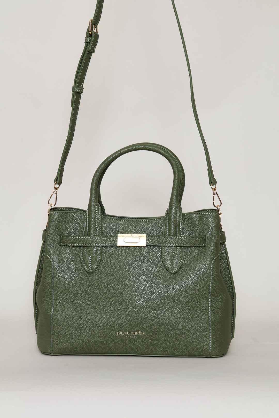 Belted Satchel Bag With Inner Compartment - Olive