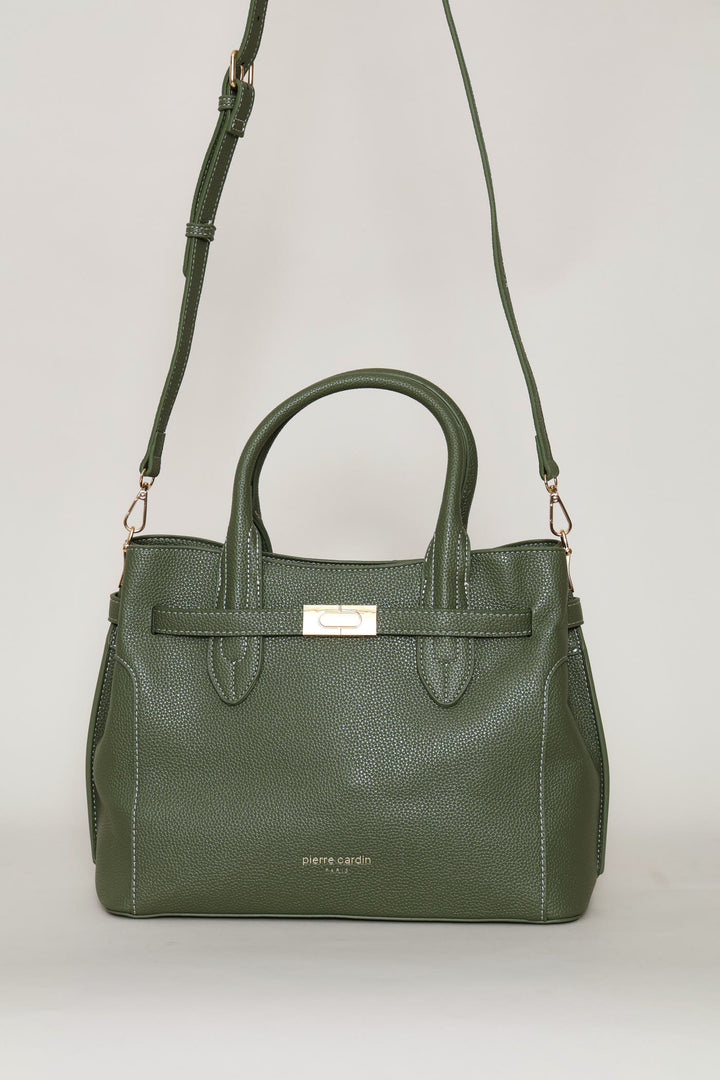Belted Satchel Bag With Inner Compartment - Olive