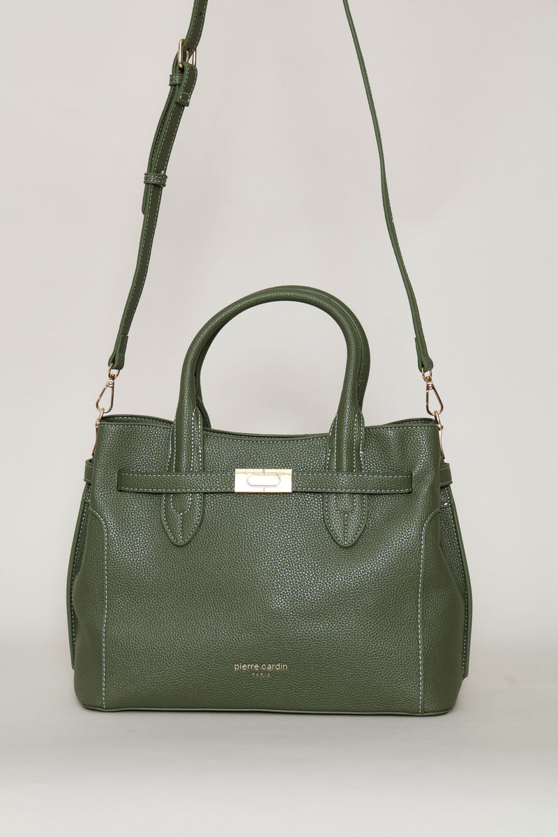 Belted Satchel Bag With Inner Compartment - Olive