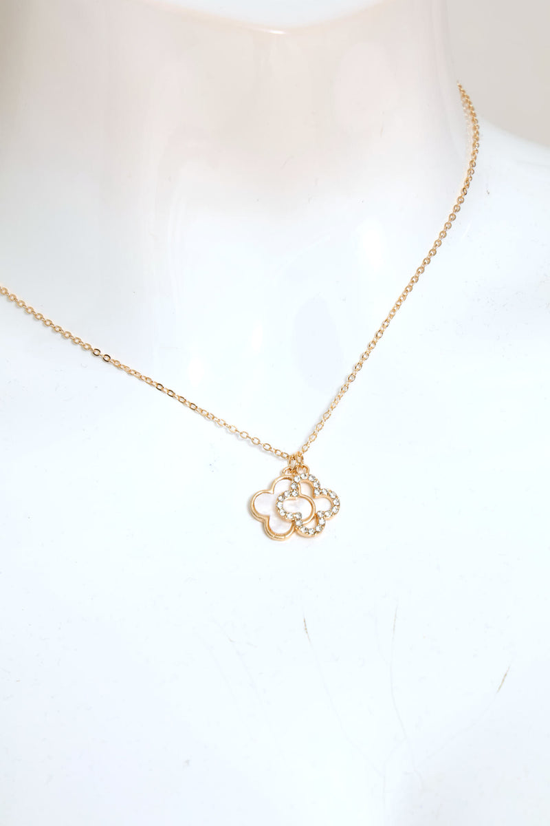 Clover Diamante & Mother Of Pearl Pendant Set - Gold