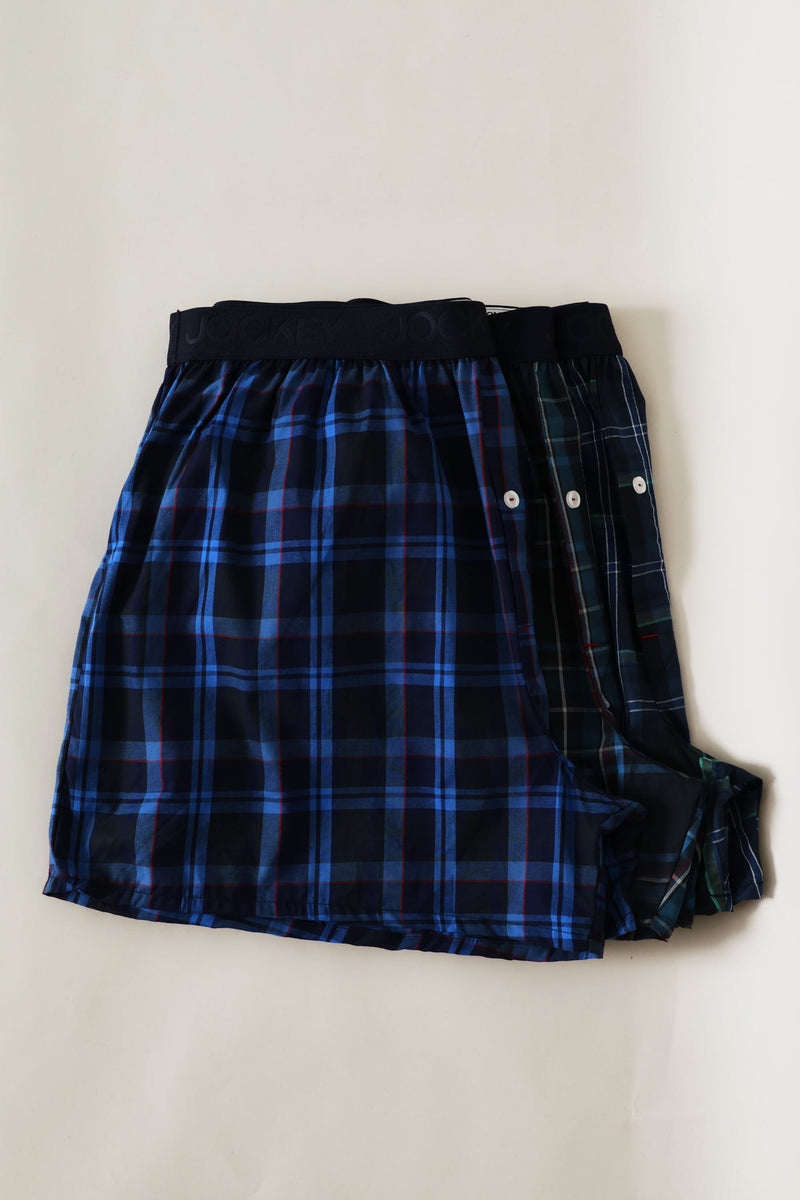 3 Pack Woven Boxers  - Blue/Red/Black