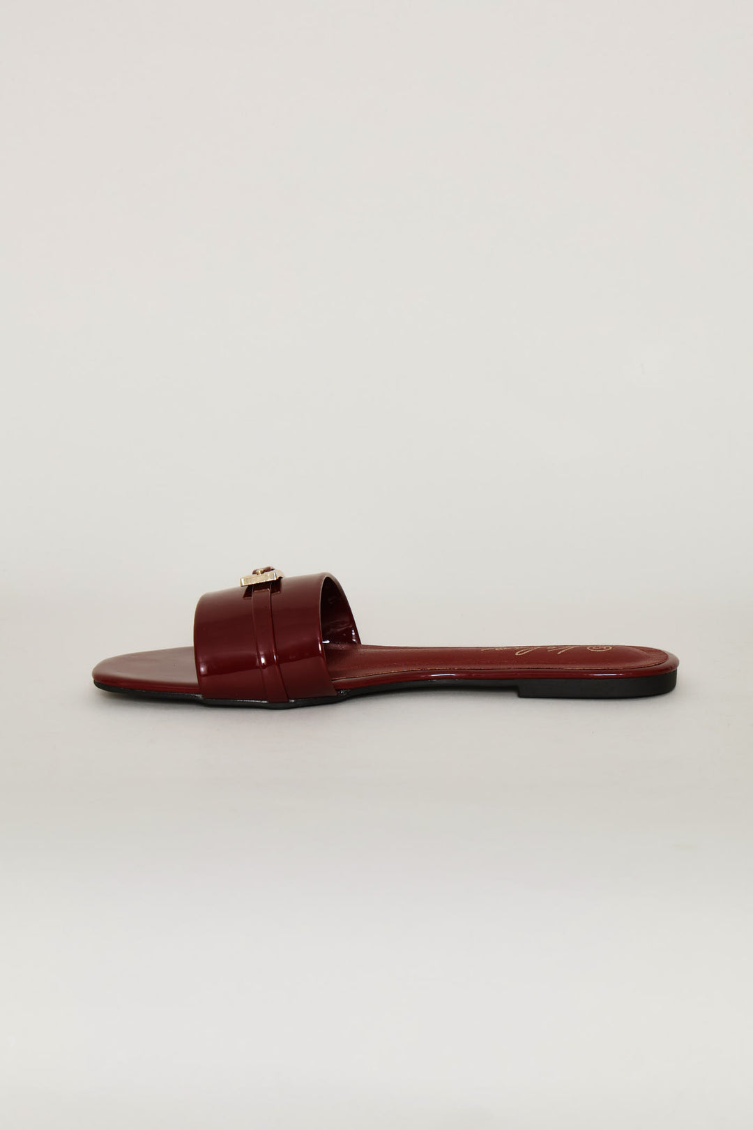Long Buckle Trim Mule Sandal - Burgundy