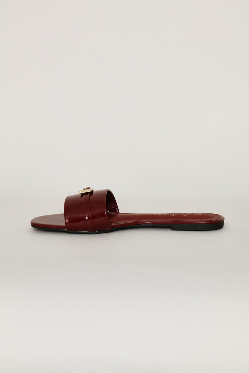 Long Buckle Trim Mule Sandal - Burgundy