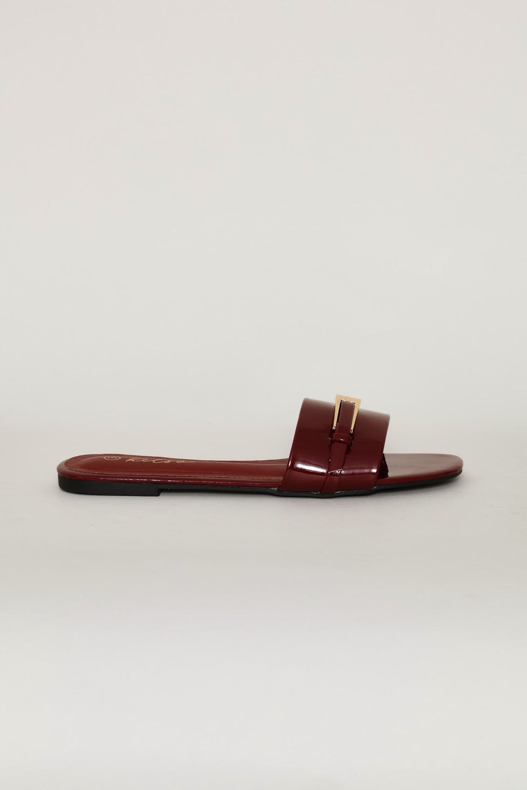 Long Buckle Trim Mule Sandal - Burgundy