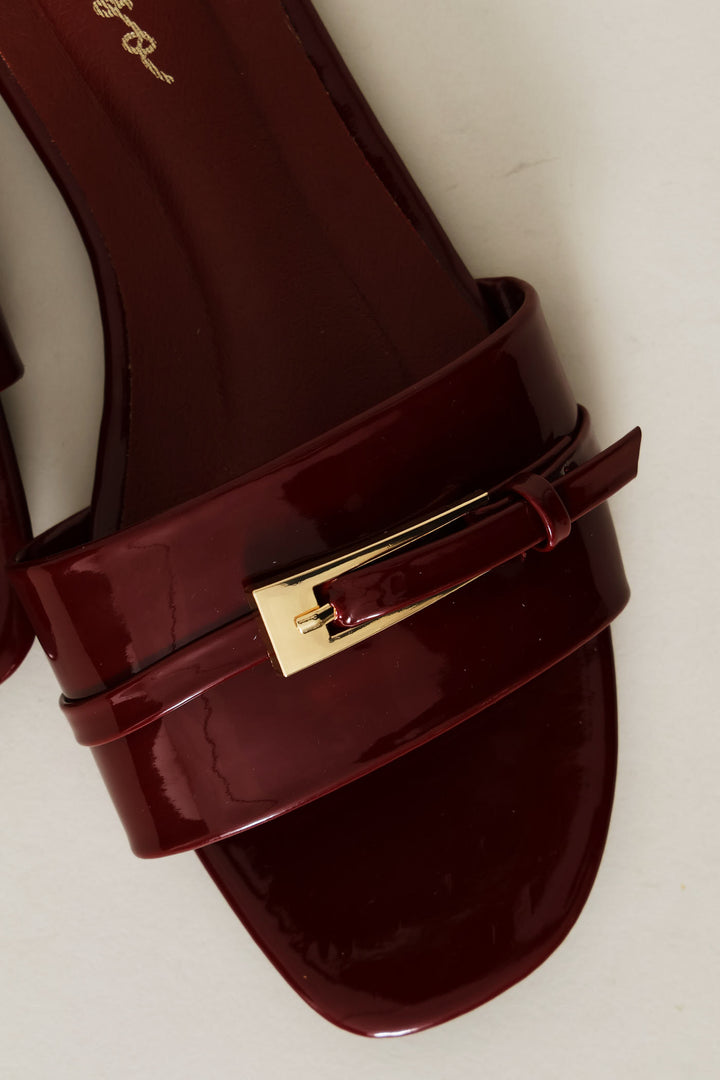 Long Buckle Trim Mule Sandal - Burgundy