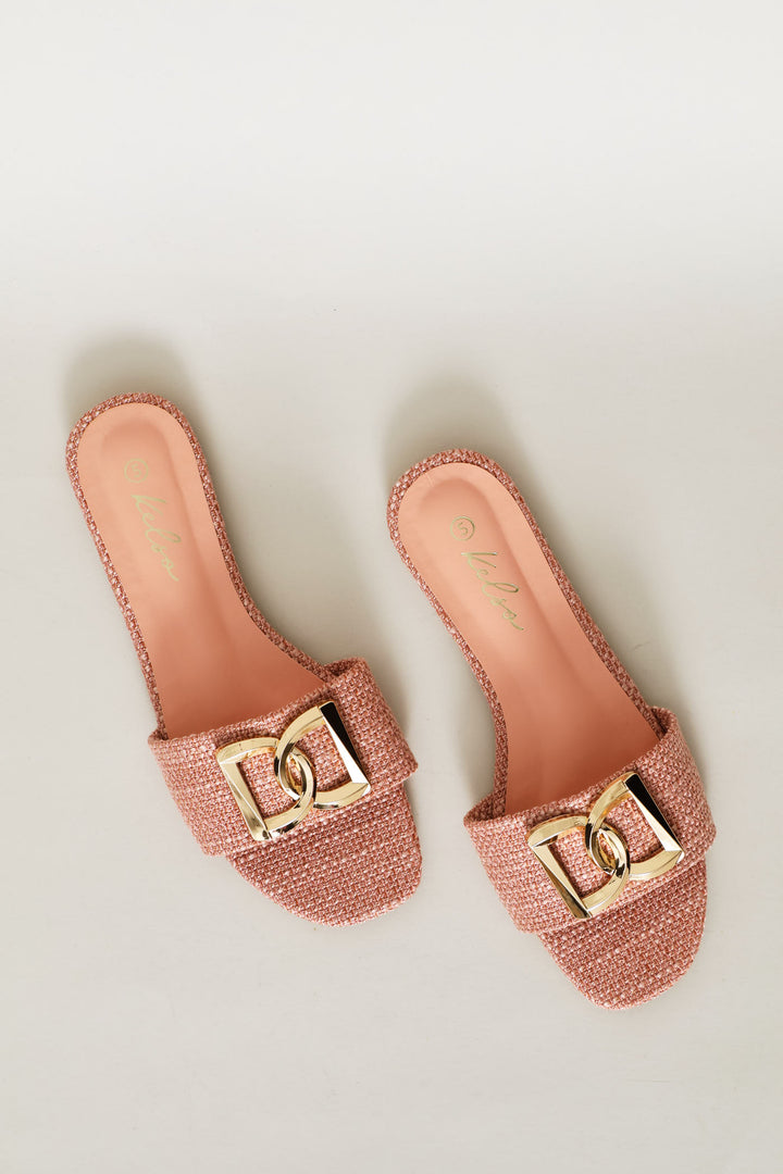 Monogram Trim Raffia Single Band Sandal - Pink