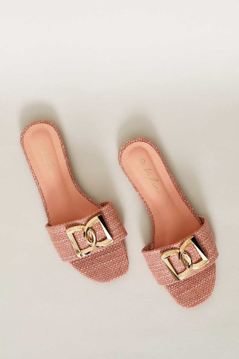 Monogram Trim Raffia Single Band Sandal - Pink