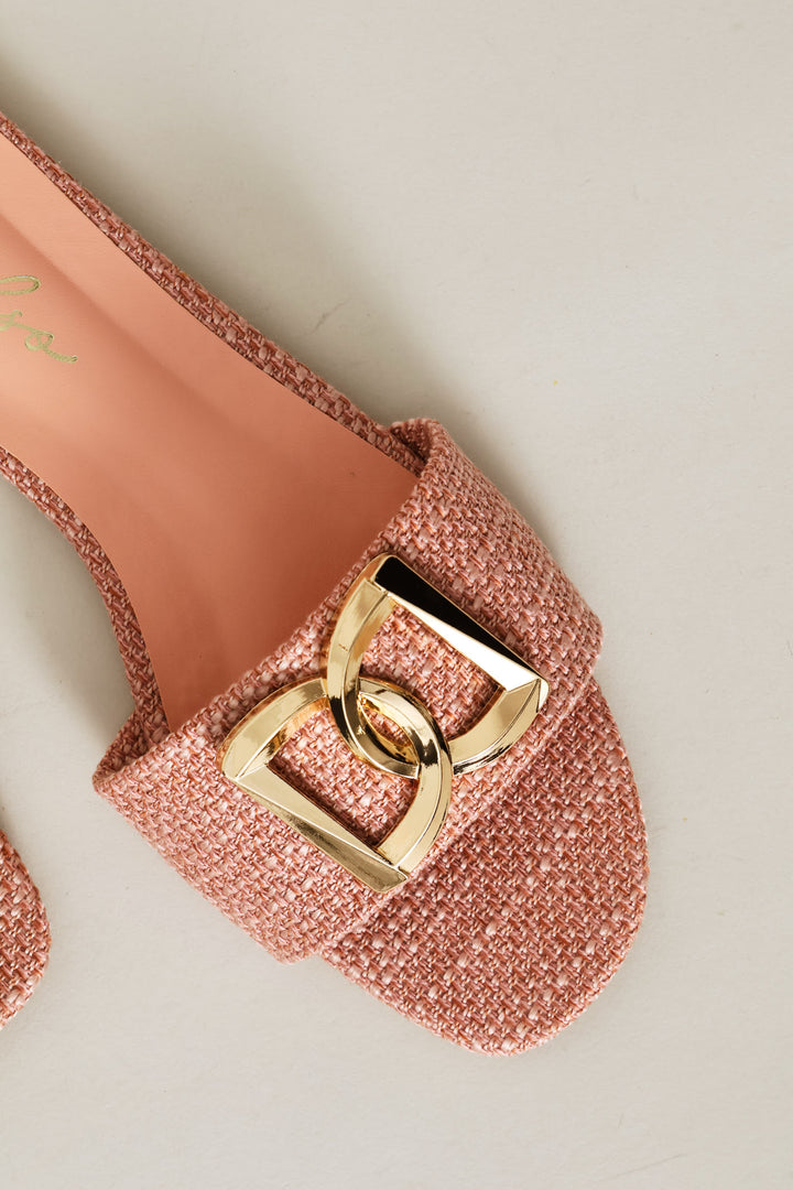 Monogram Trim Raffia Single Band Sandal - Pink