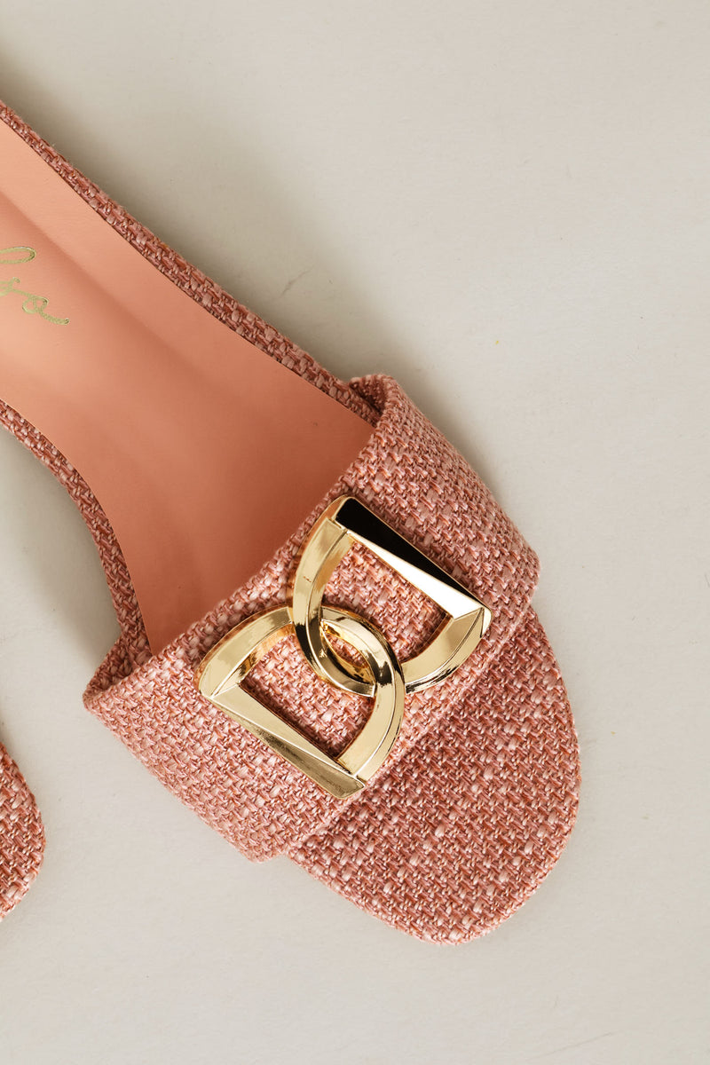 Monogram Trim Raffia Single Band Sandal - Pink