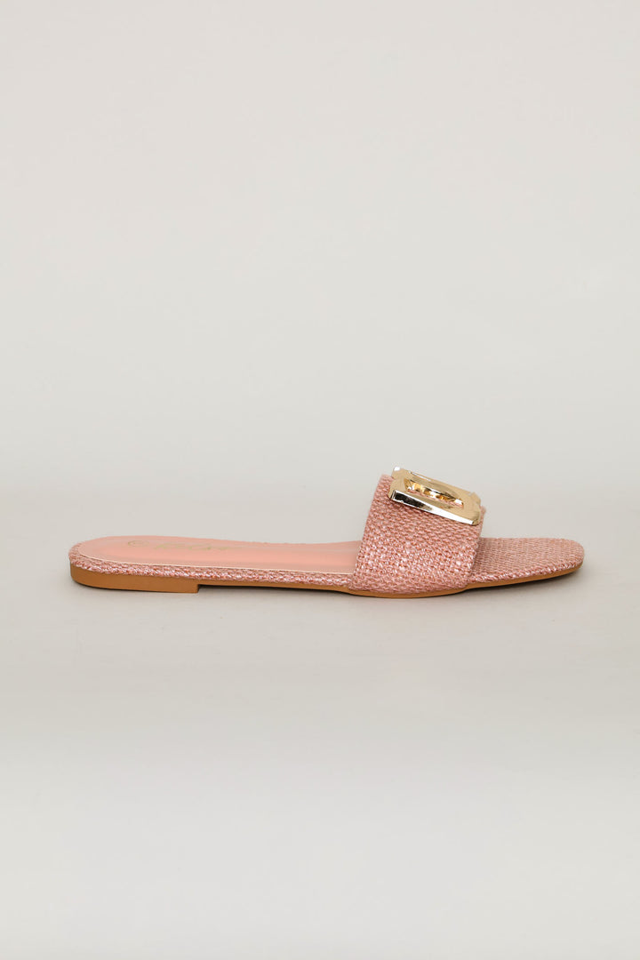 Monogram Trim Raffia Single Band Sandal - Pink
