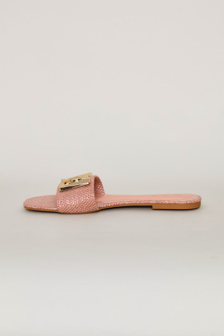 Monogram Trim Raffia Single Band Sandal - Pink