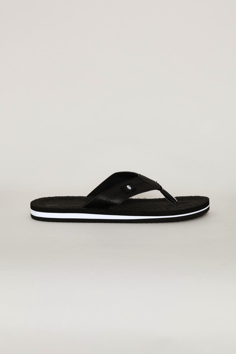Stitch Detail Wide Vamp Sandal - Black