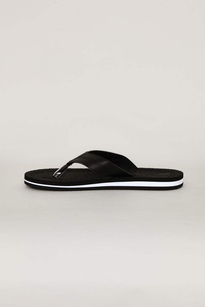 Stitch Detail Wide Vamp Sandal - Black