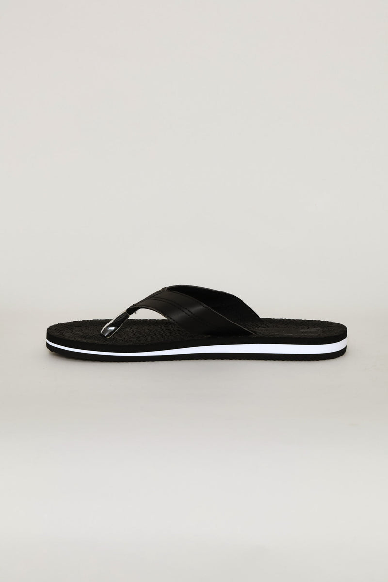 Stitch Detail Wide Vamp Sandal - Black