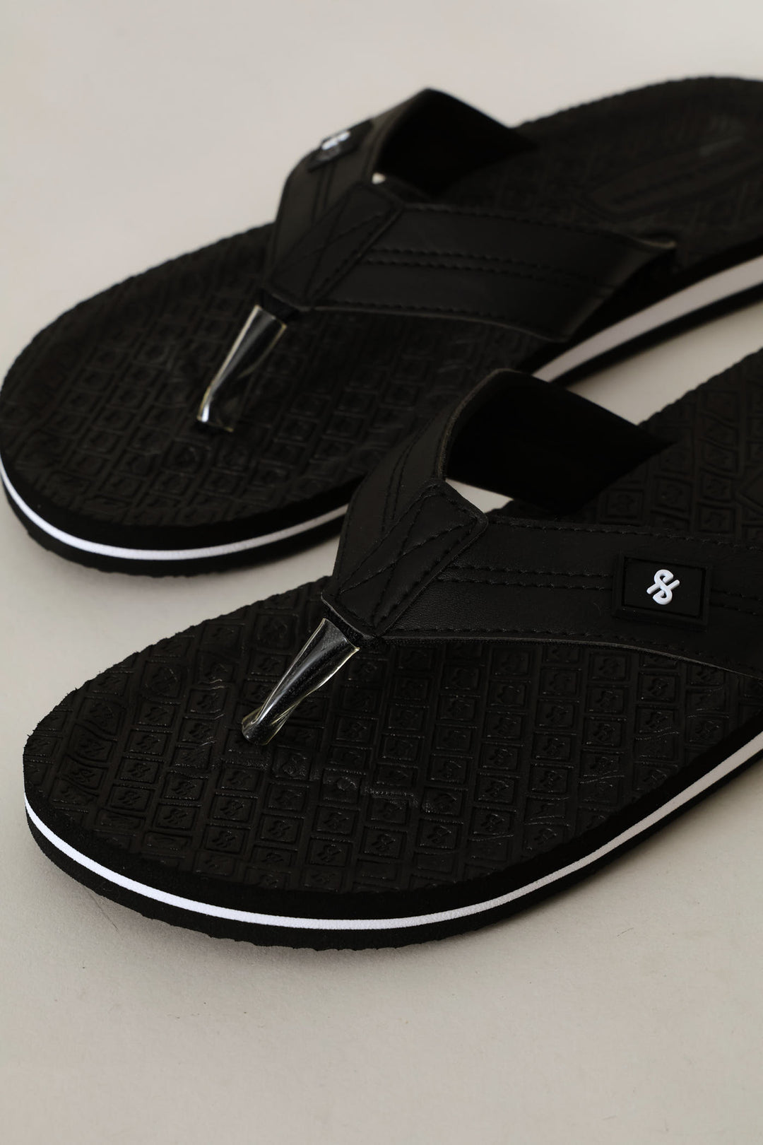 Stitch Detail Wide Vamp Sandal - Black