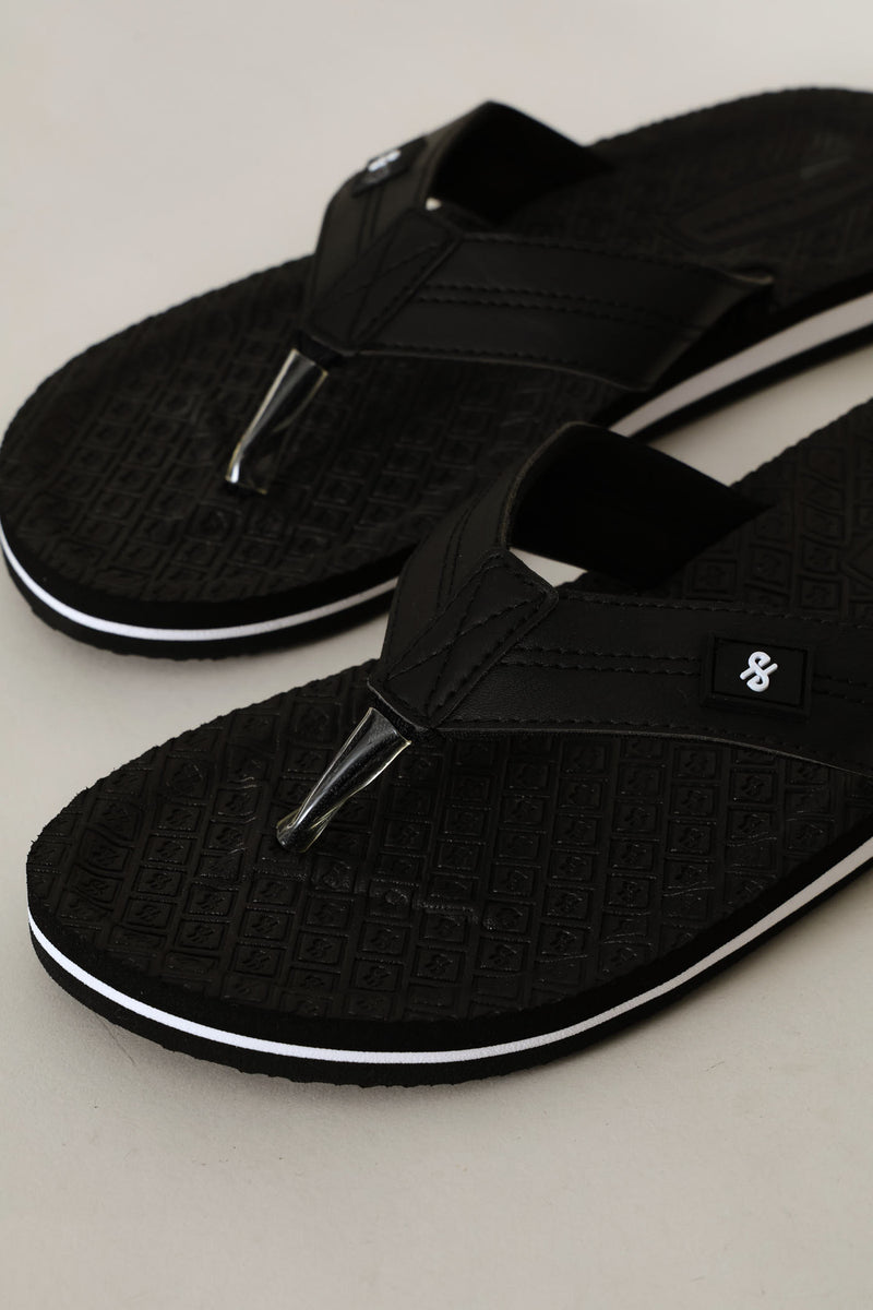 Stitch Detail Wide Vamp Sandal - Black
