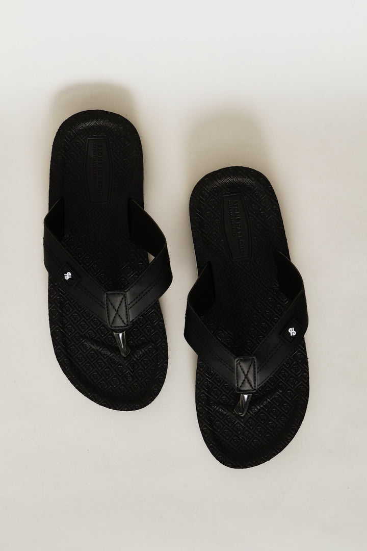 Stitch Detail Wide Vamp Sandal - Black