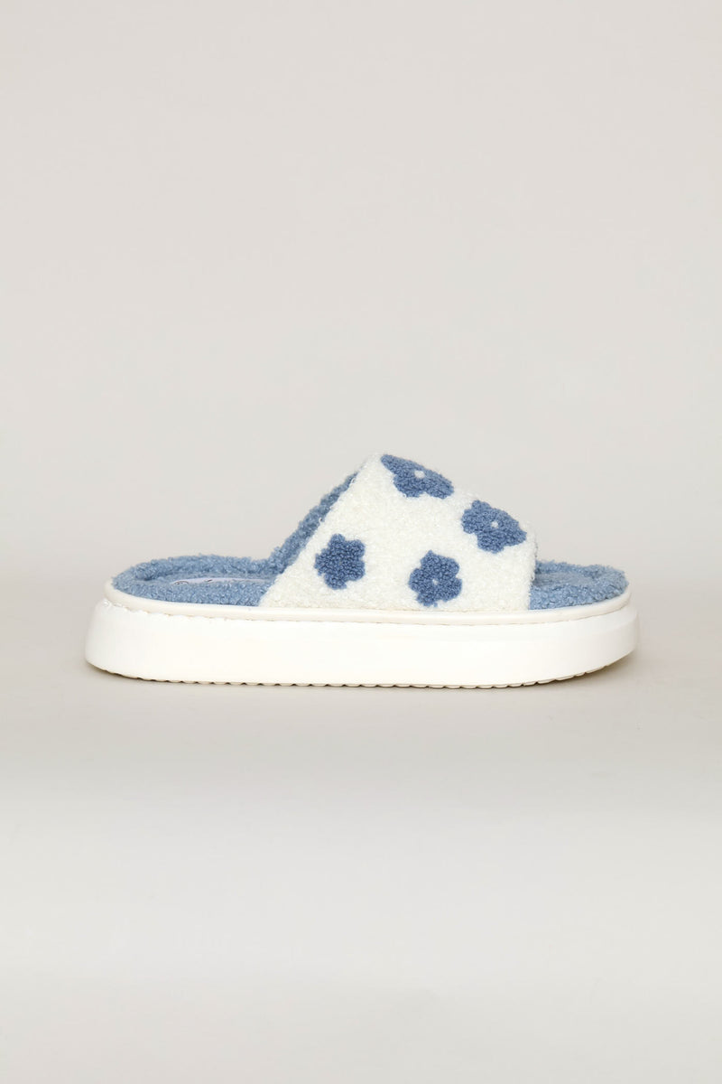 Daisy Floral Slipper - White/Light Blue