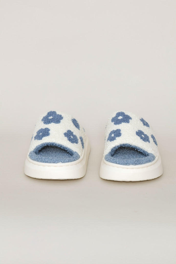 Daisy Floral Slipper - White/Light Blue