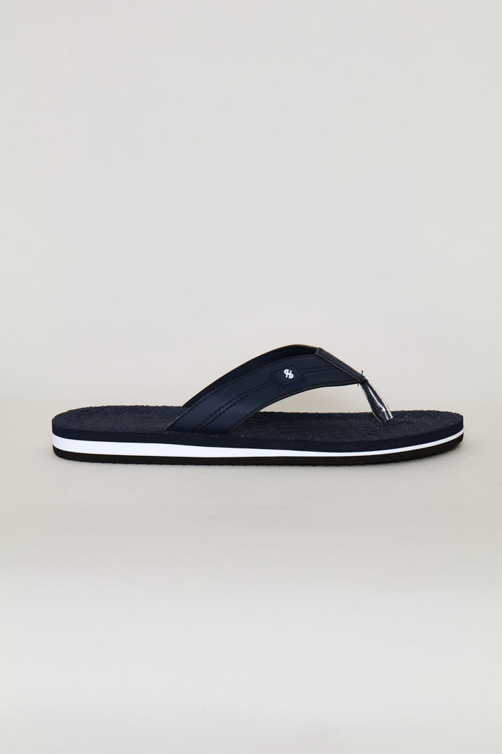 Stitch Detail Wide Vamp Sandal - Navy