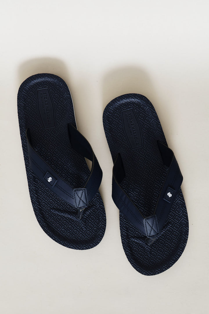 Stitch Detail Wide Vamp Sandal - Navy