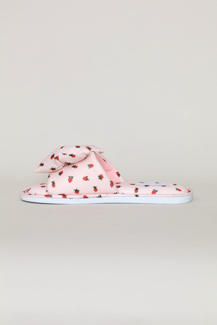 Printed Puffed Bow Slipper - Pink