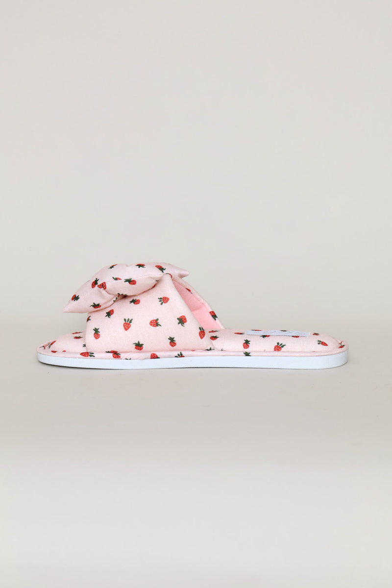 Printed Puffed Bow Slipper - Pink