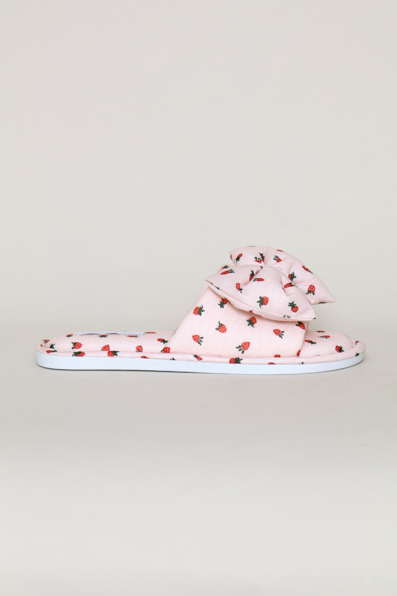 Printed Puffed Bow Slipper - Pink